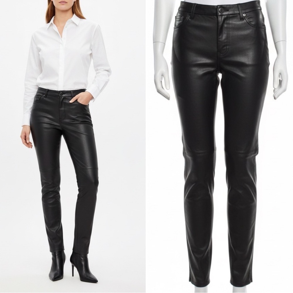 526 Zara | NWOT Black Faux Leather Mid Rise Skinny Pants (size M/28)